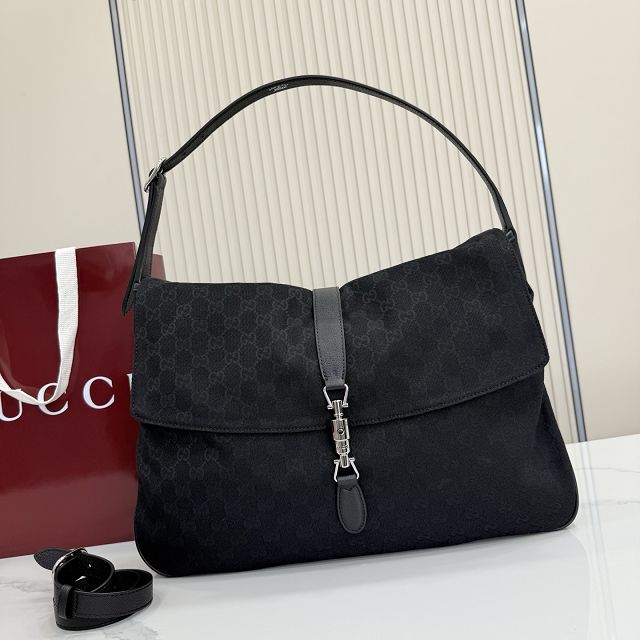 GG original canvas jackie flap large crossbody bag A005ZI black