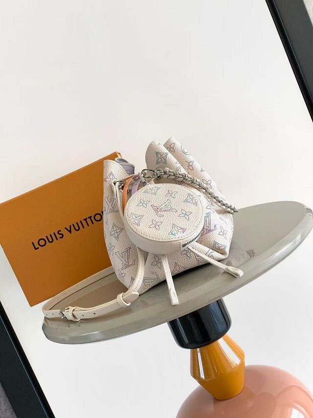 Louis vuitton original mahina leather bella bucket bag M2A168 white&purple
