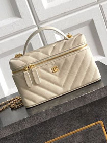CC grained calfskin vanity with chain  AP5212 light beige