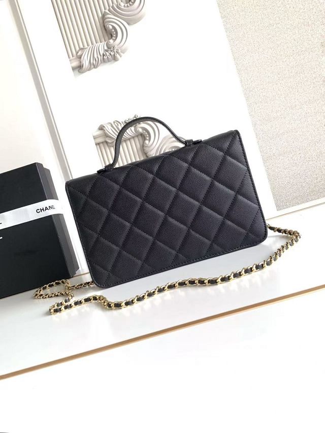 CC grained calfskin wallet on chain AP6554 black