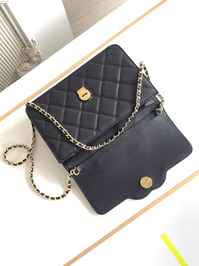CC grained calfskin wallet on chain AP6554 black