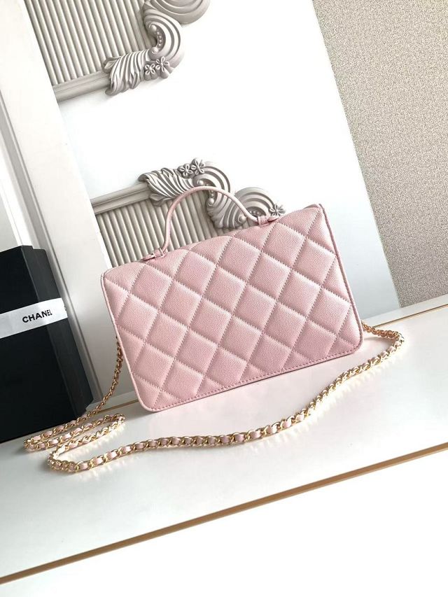 CC grained calfskin wallet on chain AP6554 pink