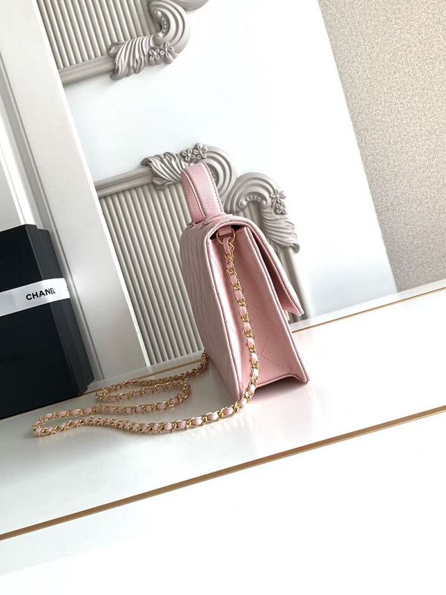 CC grained calfskin wallet on chain AP6554 pink