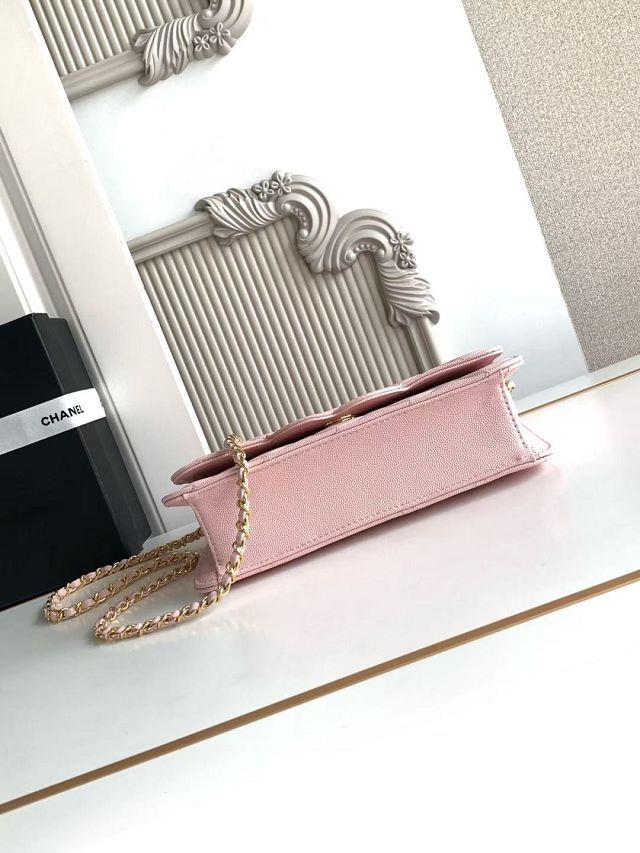 CC grained calfskin wallet on chain AP6554 pink