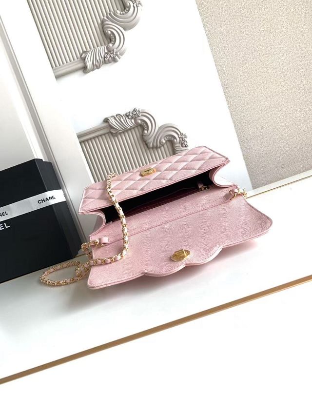 CC grained calfskin wallet on chain AP6554 pink