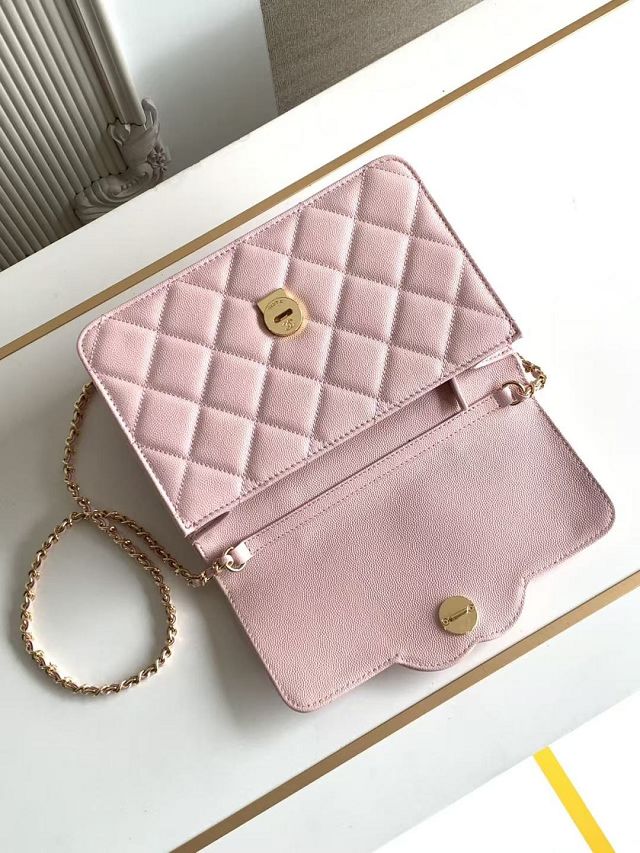 CC grained calfskin wallet on chain AP6554 pink