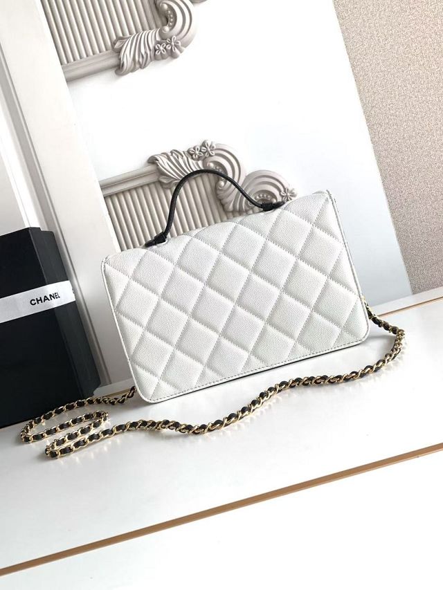 CC grained calfskin wallet on chain AP6554 white