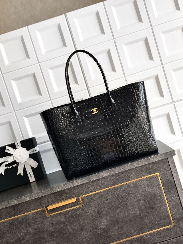 CC original crocodile calfskin medium tote bag AS6239 black