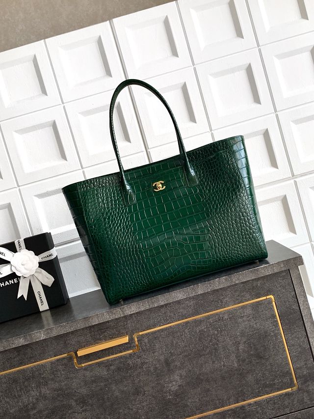 CC original crocodile calfskin medium tote bag AS6239 dark green