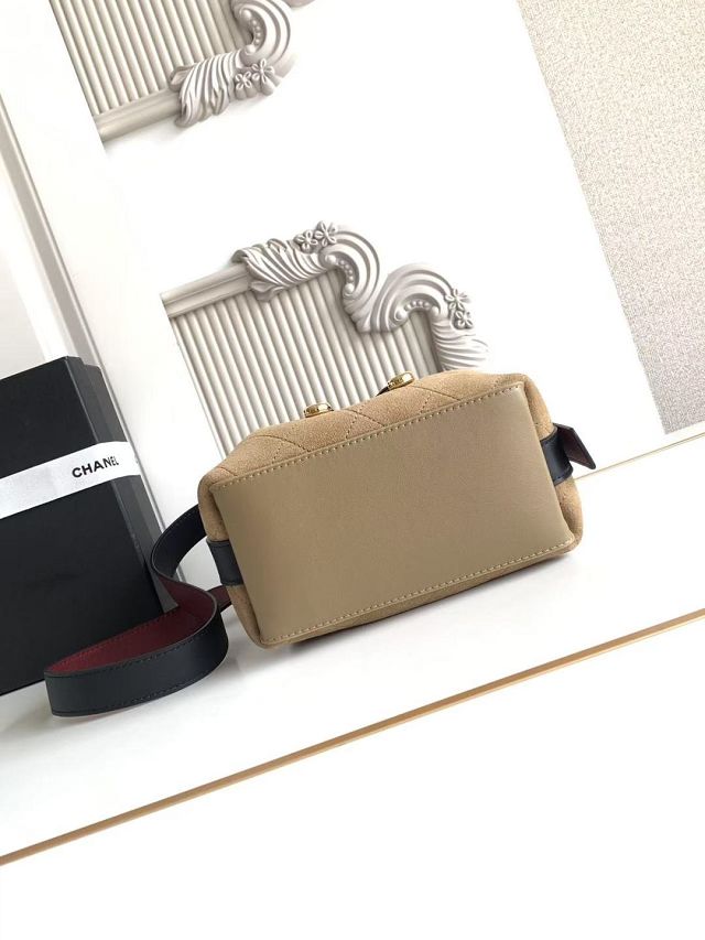 CC suede calfskin mini bucket bag AS6537 dark beige