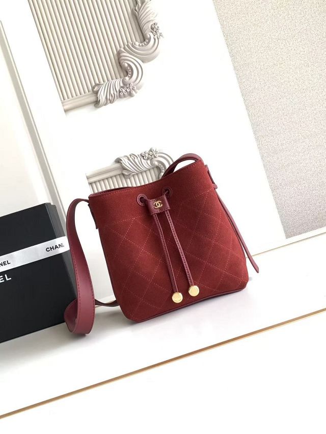 CC suede calfskin mini bucket bag AS6537 red