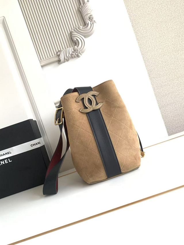 CC suede calfskin small bucket bag AS6584 dark beige