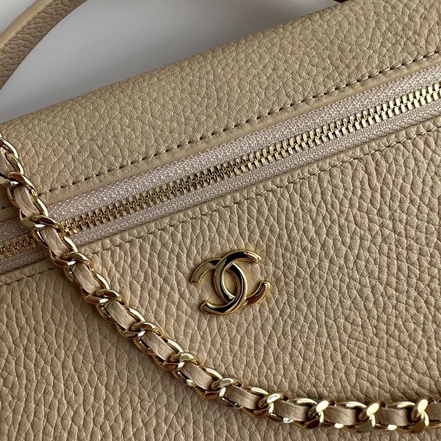 CC grained calfskin top handle flap bag AS6473 beige