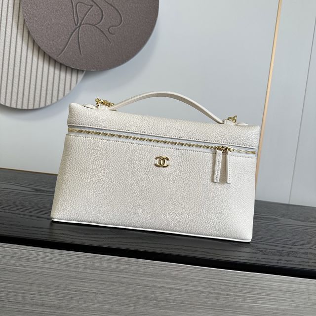 CC grained calfskin top handle flap bag AS6473 white