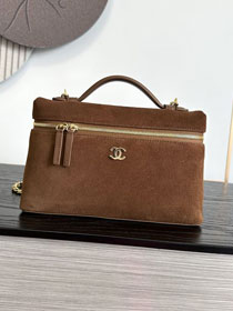 CC suede calfskin large vanity with chain AP5347 brown