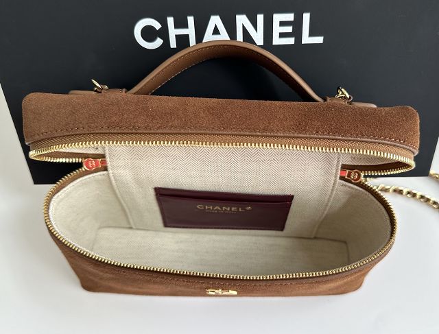 CC suede calfskin large vanity with chain AP5347 brown