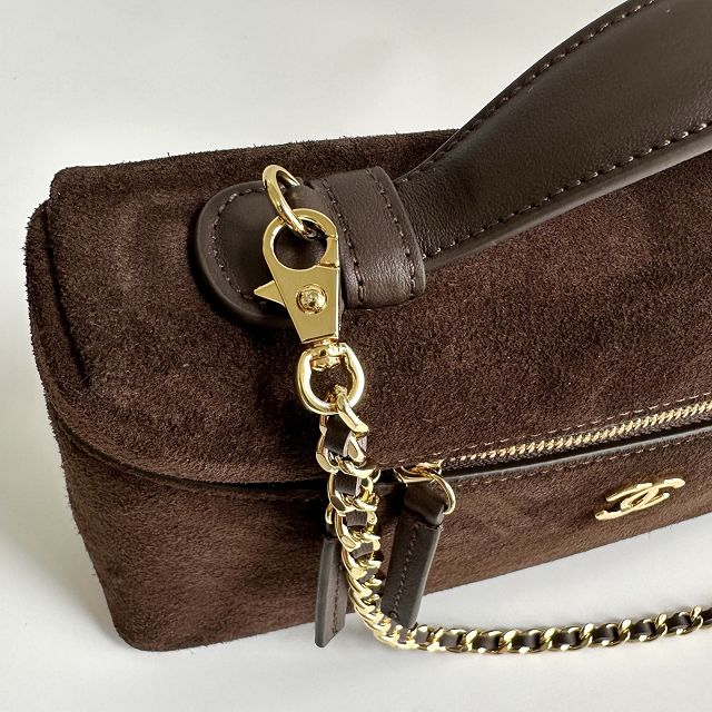 CC suede calfskin large vanity with chain AP5347 dark brown