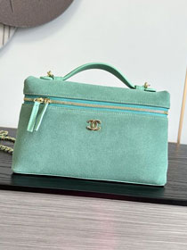 CC suede calfskin large vanity with chain AP5347 mint green