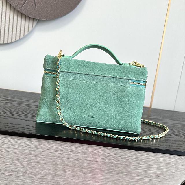 CC suede calfskin large vanity with chain AP5347 mint green