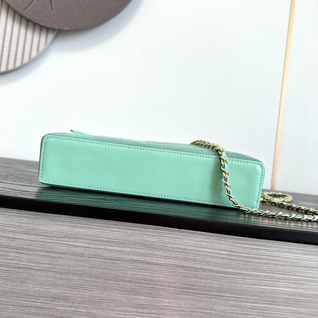 CC suede calfskin large vanity with chain AP5347 mint green