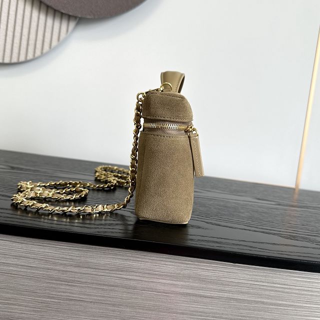CC suede calfskin small vanity with chain AP5346 khaki