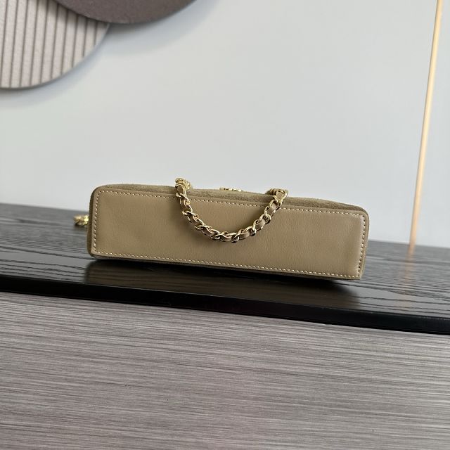 CC suede calfskin small vanity with chain AP5346 khaki