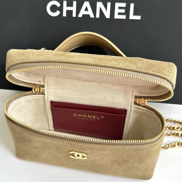 CC suede calfskin small vanity with chain AP5346 khaki