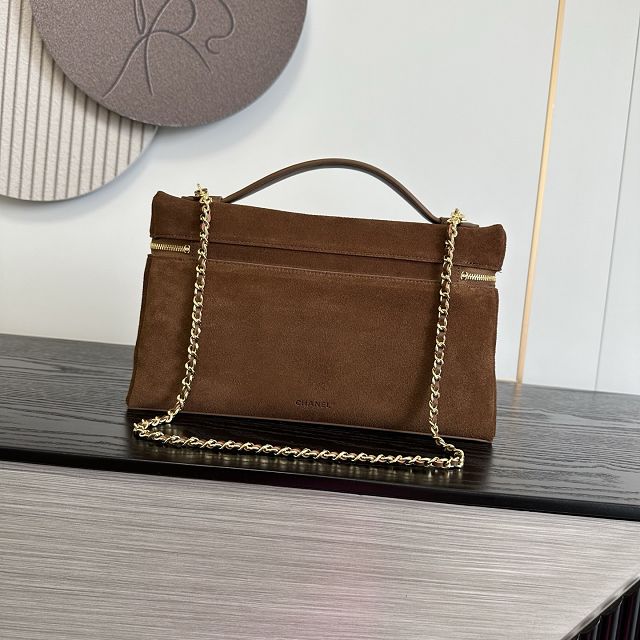 CC suede calfskin top handle flap bag AS6473 brown