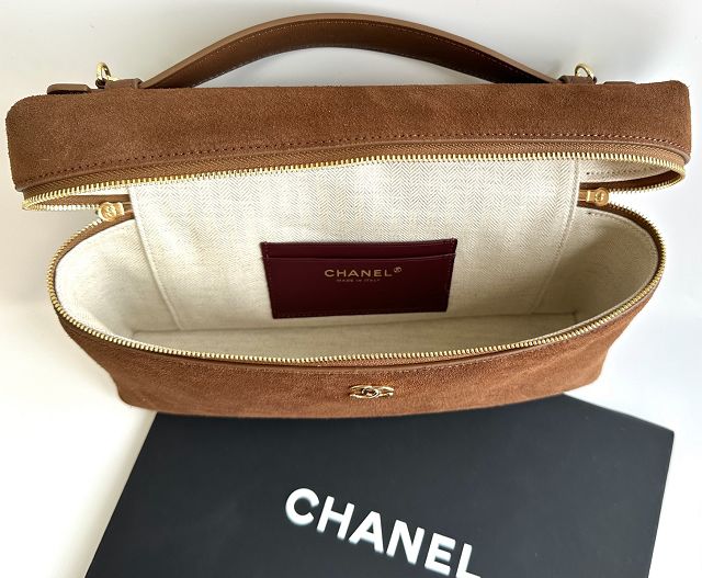 CC suede calfskin top handle flap bag AS6473 brown
