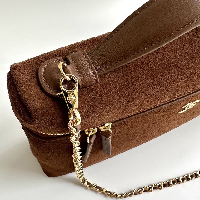 CC suede calfskin top handle flap bag AS6473 brown
