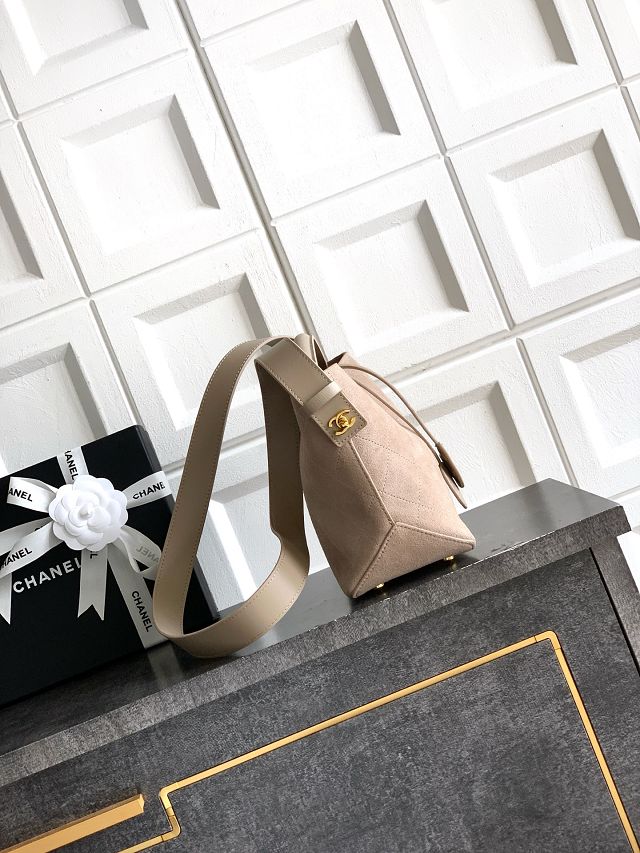 CC suede calfskin bucket bag AS6268 beige