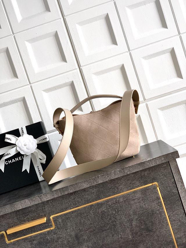 CC suede calfskin bucket bag AS6268 beige