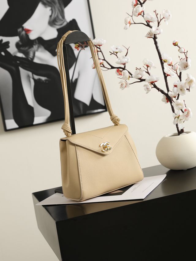 CC calfskin small flap bag AS6223 beige