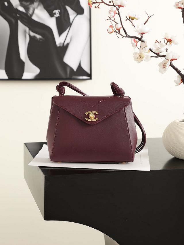 CC calfskin small flap bag AS6223 bordeaux