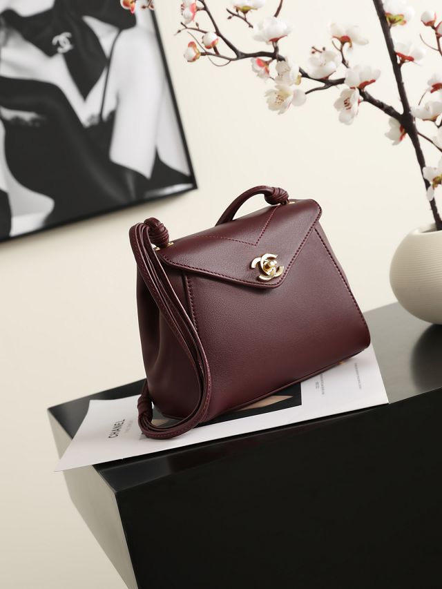 CC calfskin small flap bag AS6223 bordeaux