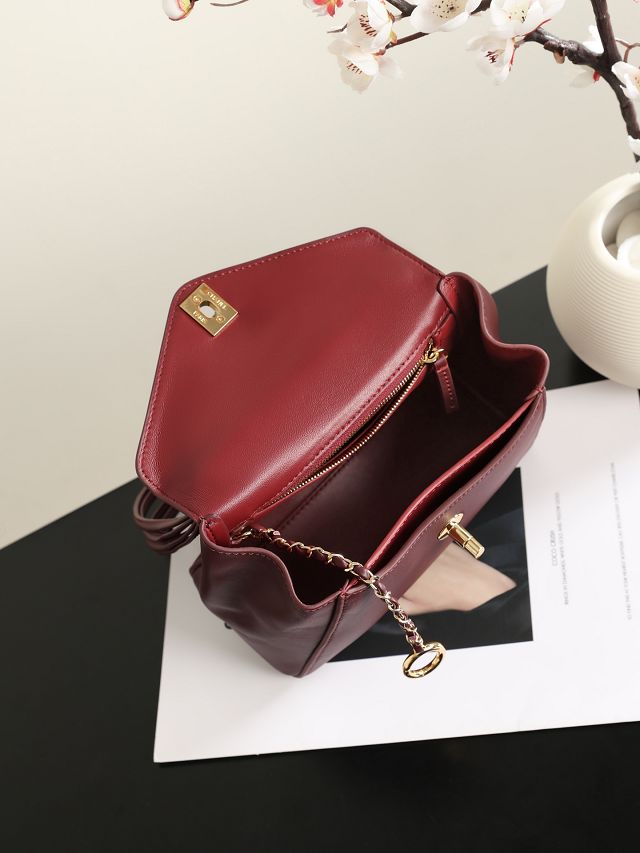 CC calfskin small flap bag AS6223 bordeaux