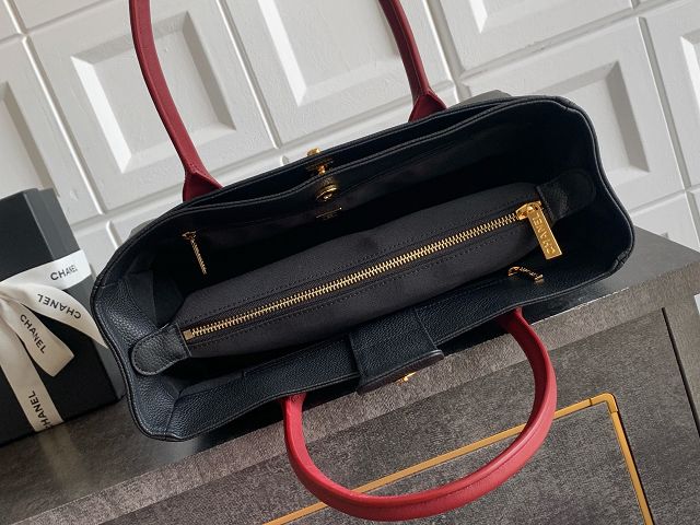 CC grained calfskin small tote bag AS2156 black&red