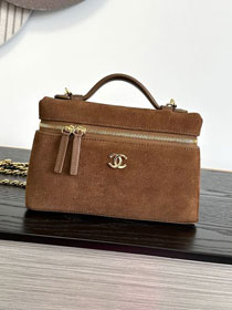 CC suede calfskin small vanity with chain AP5346 brown