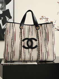 CC tweed medium shopping bag AS6201 white