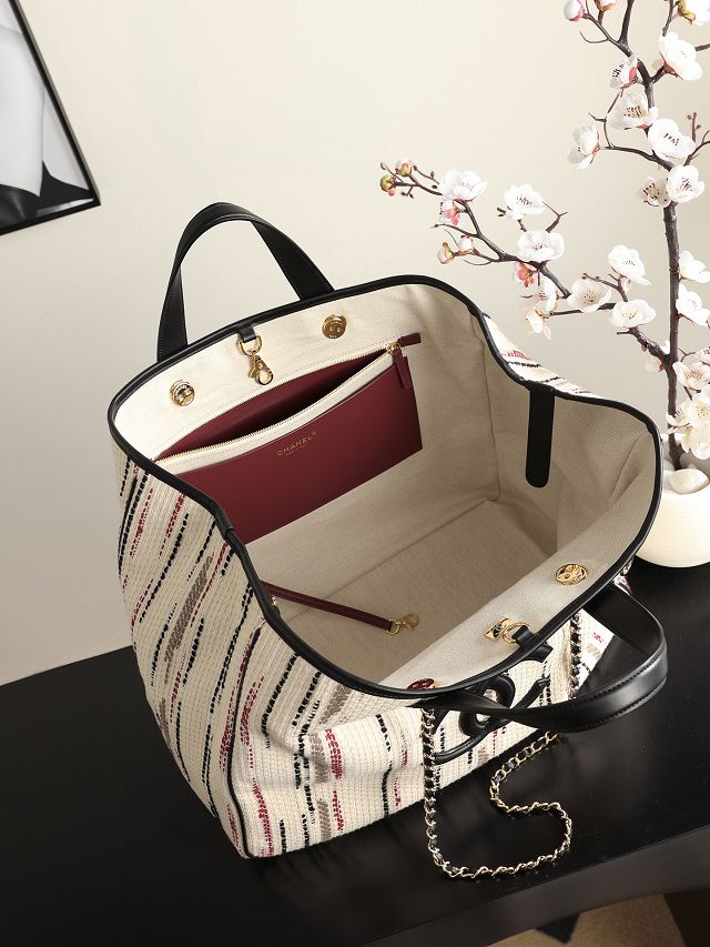 CC tweed medium shopping bag AS6201 white