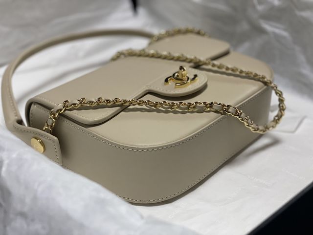 CC calfskin top handle mini flap bag AS6424 beige