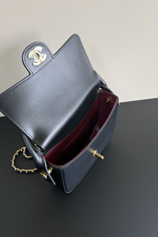 CC calfskin top handle mini flap bag AS6424 black