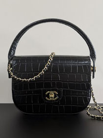 CC crocodile calfskin top handle mini flap bag AS6424 black