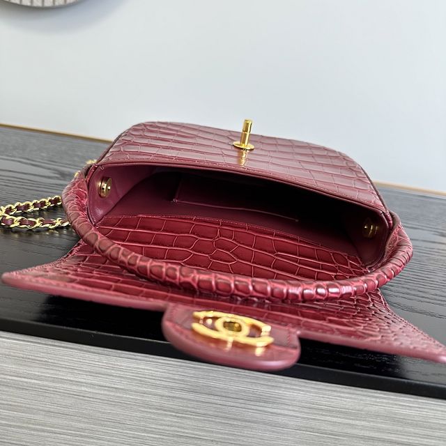 CC crocodile calfskin top handle mini flap bag AS6424 bordeaux