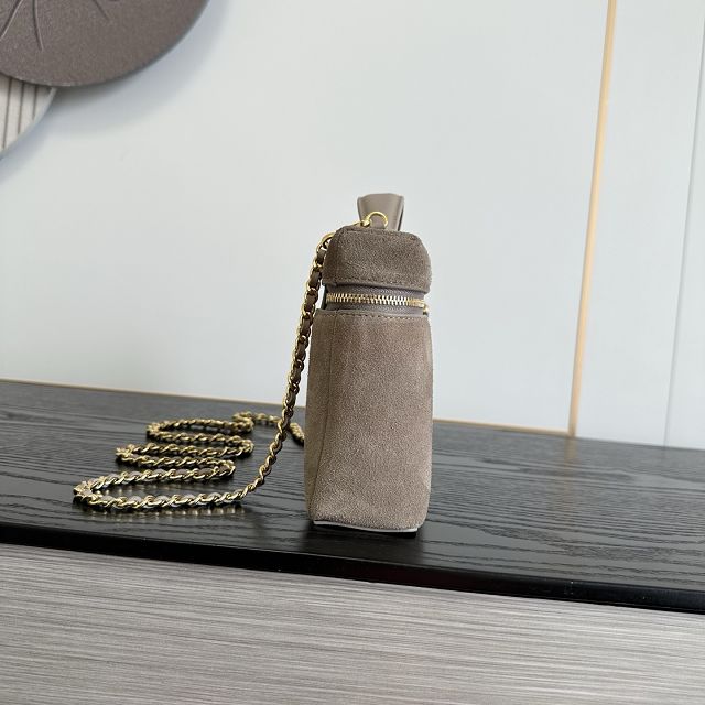 CC suede calfskin large vanity with chain AP5347 grey