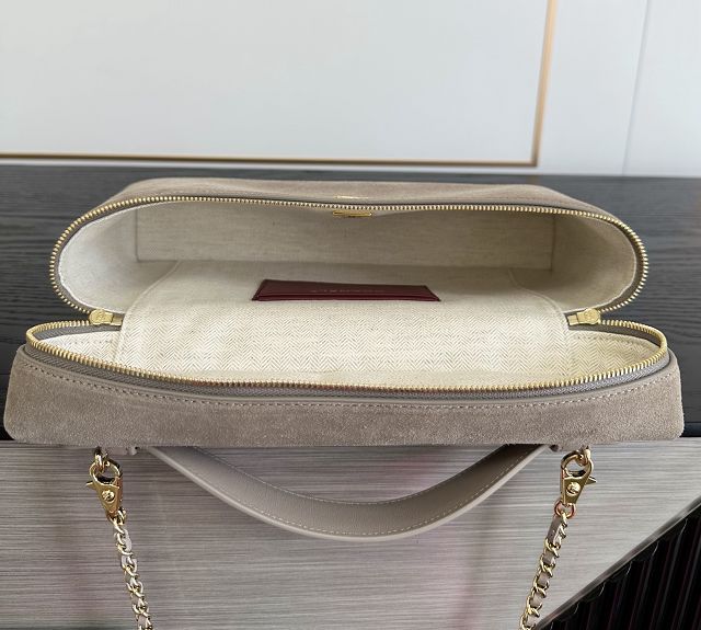 CC suede calfskin top handle flap bag AS6473 grey