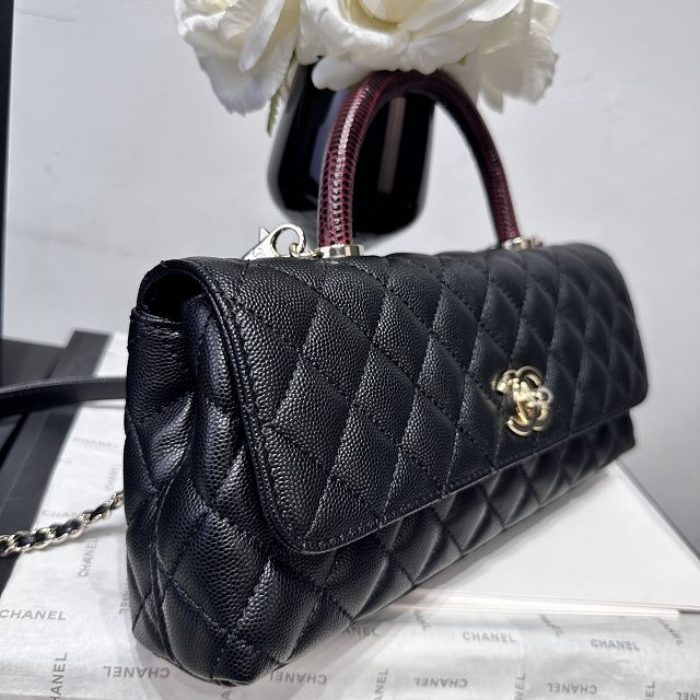 CC grained calfskin east-west coco handle bag AS6091 black&bordeaux