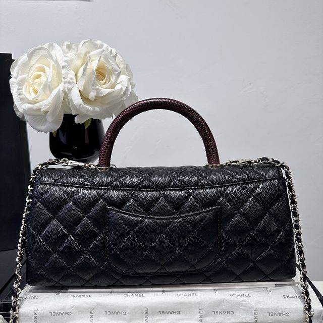 CC grained calfskin east-west coco handle bag AS6091 black&bordeaux
