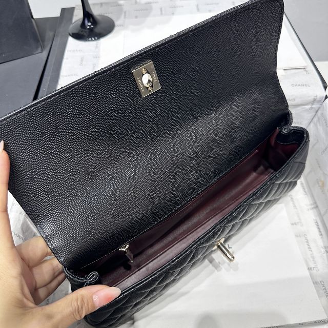 CC grained calfskin east-west coco handle bag AS6091 black&bordeaux