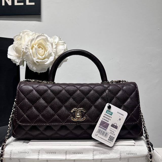 CC grained calfskin east-west coco handle bag AS6091 dark brown